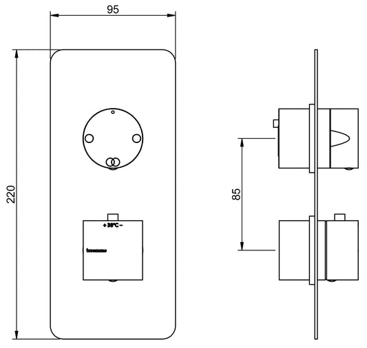 Rubinetterie Treemme 3M Pa36 RWIT 8A46 CC 24 + RWIT 8A46 ZZ 20 Miscelatore Termostatico Doccia Incasso Muro Con Deviatore 2 Uscite Due Fori 1 Leva Con Piastra Staffa Per Cartongesso Ottone Cromata Parte Interna Esterna Incluse
