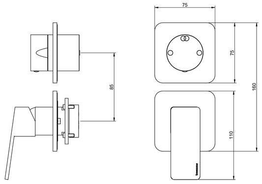 Rubinetterie Treemme 3M Pa36 RWIT 8BC2 CC 01 + RWIT 22A2 ZZ 01 Miscelatore Monocomando Doccia Incasso Muro Con Deviatore 2 Uscite Meccanico Due Fori 1 Leva Senza Piastra Verticale Staffa Per Cartongesso Ottone Cromata Parte Interna Esterna Incluse