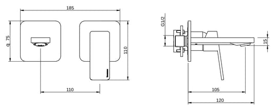 Rubinetterie Treemme 3M Pa36 RWIT 8BC5 CC BC + RWIT 51A5 ZZ 01 Miscelatore Monocomando Lavabo Incasso 110 Installazione Parete 1 Leva a Destra 2 Fori Meccanico Moderno Posizione Orizzontale Lunghezza 120 mm Ottone Cromata Parte Interna Esterna Incluse