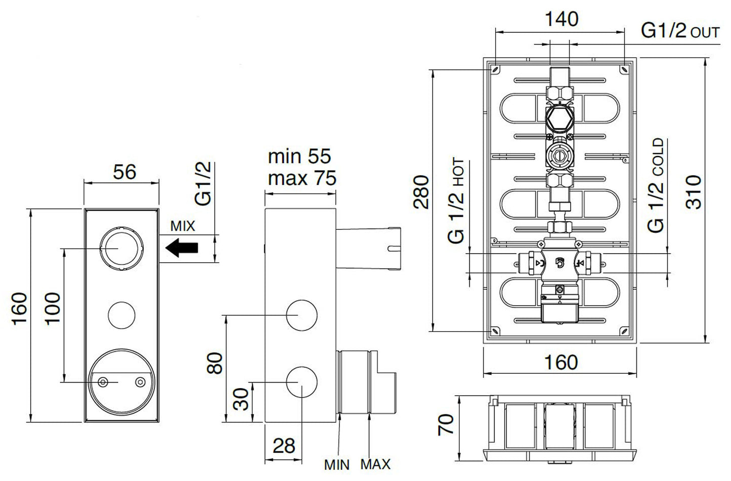 Rubinetterie Treemme 3M Electronic Washbasin Tap RWIT 6B96 CC EL + RWIT 1395 ZZ MX Rubinetto Elettronico Con Fotocellula Per Lavabo 226 Parete Alimentazione Elettrica Miscelazione Termostatica Lunghezza 235 mm Parte Interna Esterna Incluse Ottone Cromato