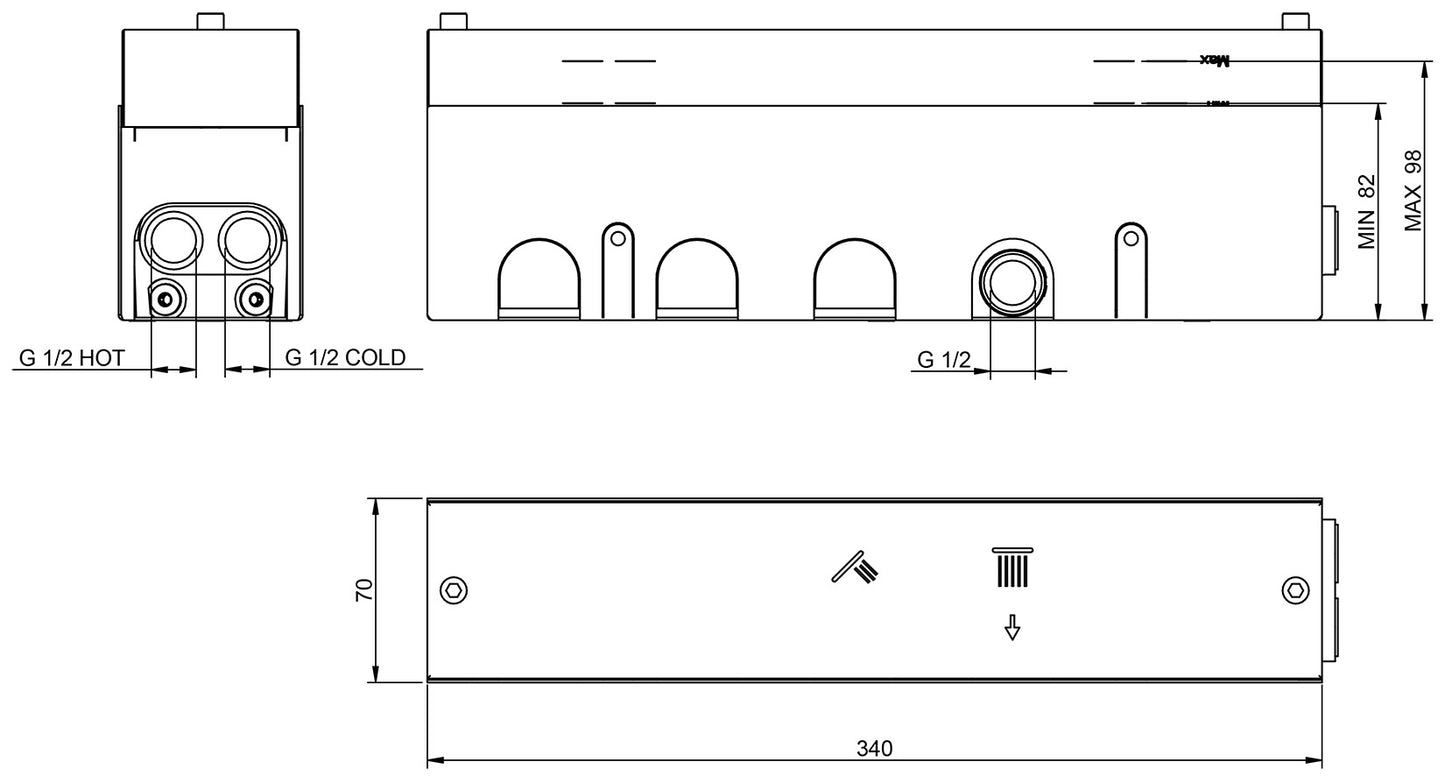 Rubinetterie Treemme 3M Watt RWIT 2B91 IS 01 + RWIT 2B91 ZZ 30 Miscelatore Doccia Meccanico Monocomando Incasso Parete 2 Uscite 5 Fori Stile Moderno Con Piastra Acciaio Inox Spazzolato Opaco Doccetta Metallo Flessibile PVC Parte Interna Esterna Incluse