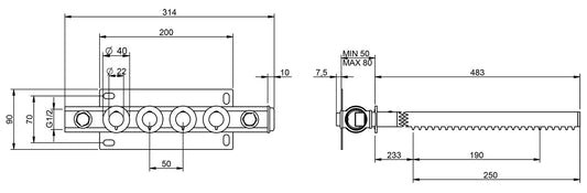 Rubinetterie Treemme 3M Showers IT 6597 IS ZZ ZZ 4 Soffioni Doccia A Parete Tubolare Cilindrico Rotondo Lunghezza 420 480 mm Getto a Pioggia Stile Moderno Materiale Acciaio Finitura Inox Spazzolato Opaco Collettore Parte Interna Incasso Muro Inclusa