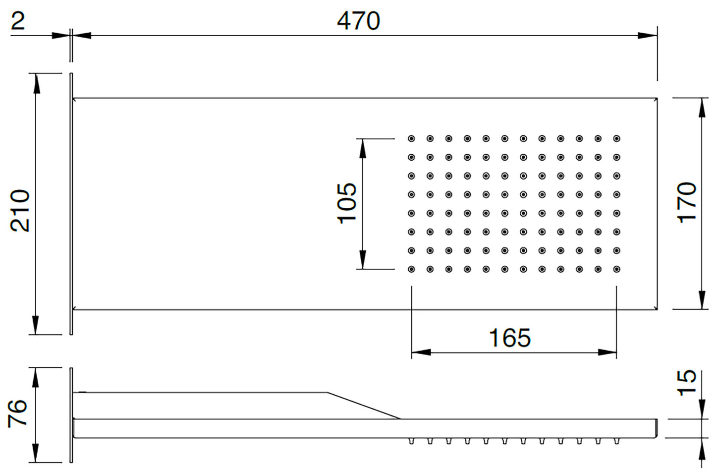 Rubinetterie Treemme SHOWERS Soffione Doccia Rettangolare Incasso A Parete 470x170 mm Pioggia Stile Moderno Materiale Acciaio Finitura Acciaio Spazzolato Opaco Inox
