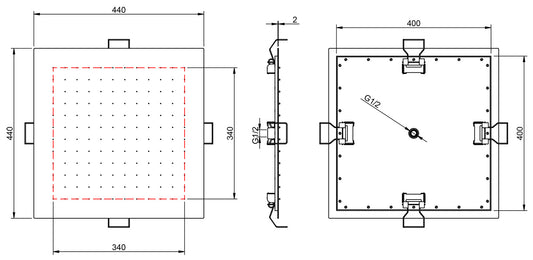 Rubinetterie Treemme 3M Showers IT RTBR 484 IS Soffione Doccia ad Incasso a Soffitto Per Controsoffitto Forma Quadrata Misura 440x440 mm Uscita Acqua a Pioggia Stile Moderno Materiale Acciaio Finitura Inox Spazzolato Opaco