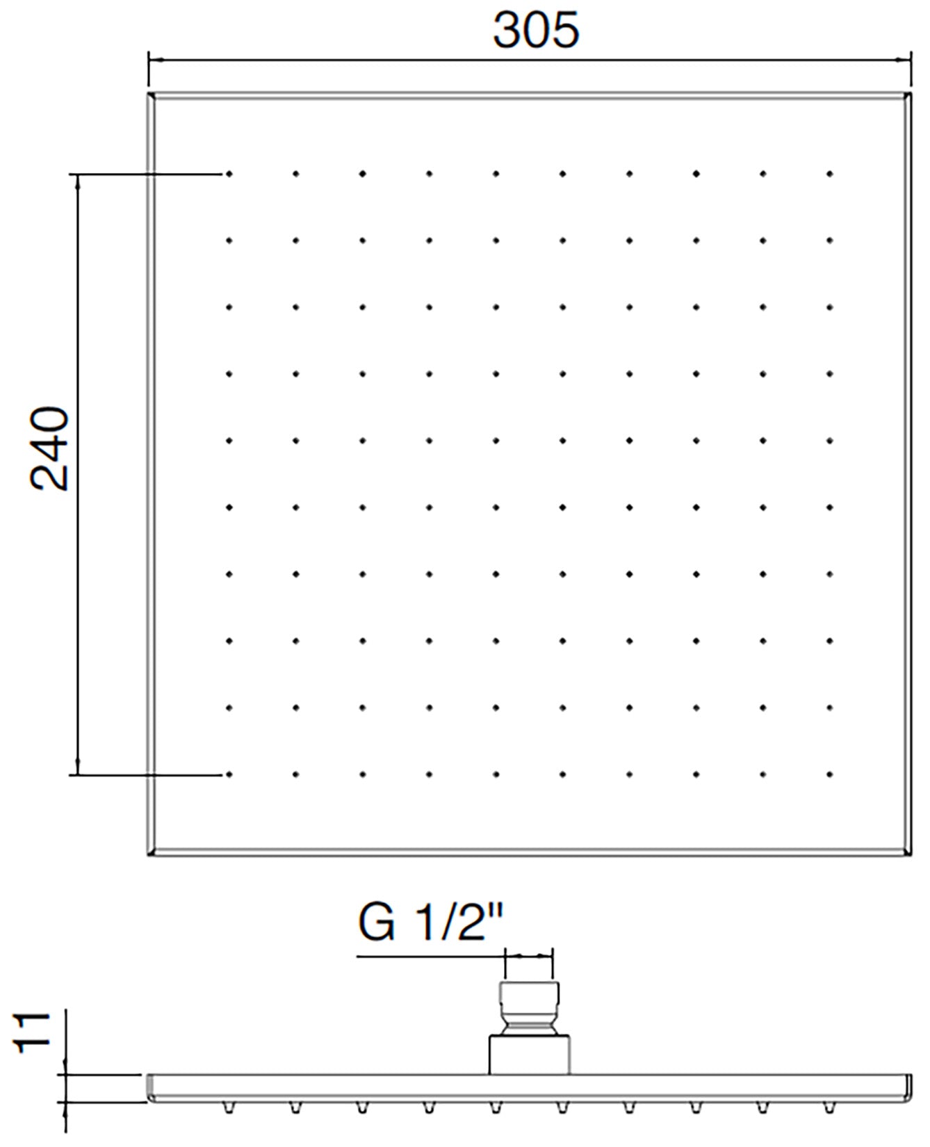 Rubinetterie Treemme 3M SHOWERS Soffione Doccia Quadrato A Parete / Soffitto 305x305 mm Pioggia Stile Moderno Materiale Acciaio Finitura Acciaio Spazzolato Opaco Inox
