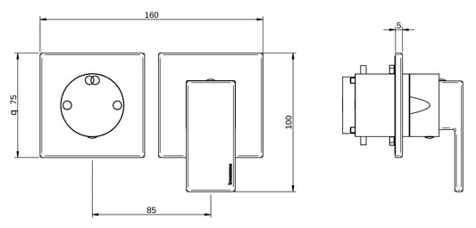 Rubinetterie Treemme 3M Showers & Thermostatics RWIT 4BF2 CC 01 + RWIT 22A2 ZZ 01 Miscelatore Doccia Incasso Muro Deviatore 2 Uscite Meccanico Due Fori 1 Leva Posizione Orizzontale Forma Quadra Staffa Cartongesso Ottone Cromo Parte Interna Esterna Incluse