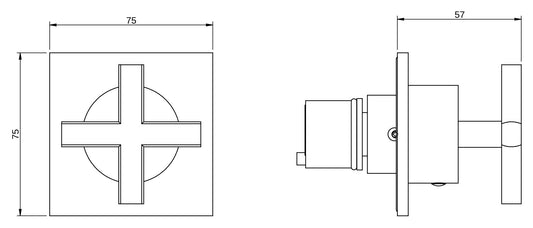 Rubinetterie Treemme 3M Showers & Thermostatics RWIT 75D6 CC 25 + RWIT 7AD5 ZZ 01 Rubinetto D'Arresto Deviatore Incasso 3 Uscite Monoforo Borchia Quadra Manopola Croce Installazione Parete Materiale Ottone Finitura Cromata Parte Interna Esterna Incluse