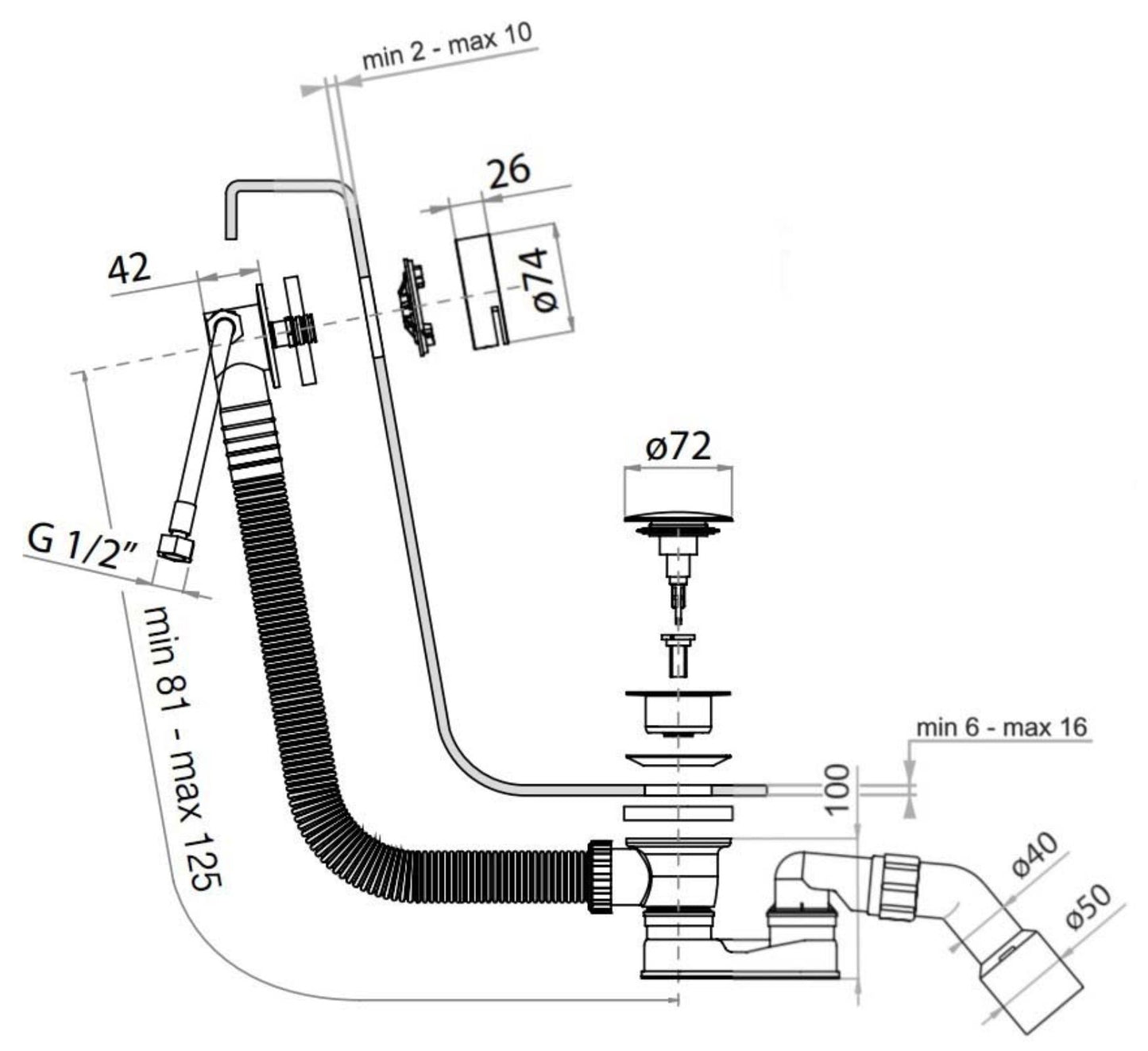Rubinetterie Treemme 3M Spare Parts - Accessories IT 0492 CC ZZ ZZ Colonna Di Scarico Per Vasche Da Bagno Con Troppopieno Ed Erogazione Acqua Finitura Cromata