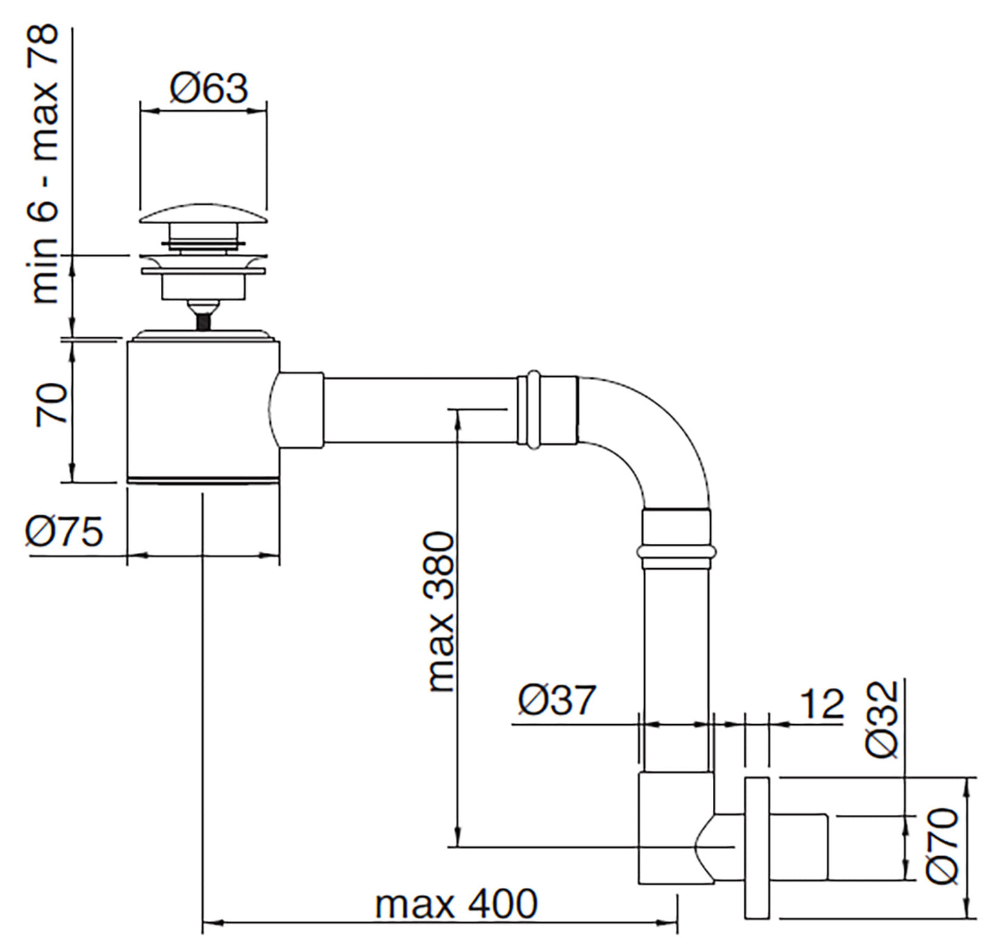 Rubinetterie Treemme 3M Spare Parts - Accessories RWIT 0408 CC 10 Sifone A Vista Tondo Per Bagno Con Piletta Di Scarico Click Clack Materiale Ottone Finitura Cromata