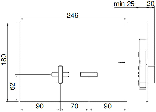 Rubinetterie Treemme 3M Spare Parts IT RTBS 111 IS Piastra Comando a 2 Tasti Rettangolari Per Cassetta WC Per Sistemi Di Fissaggio Geberit Sigma 8cm (UP720) - Sigma 12cm (UP320) Unica+ Unica Materiale Acciaio Finitura Acciaio Spazzolato Opaco Inox