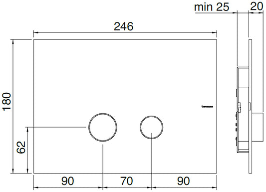 Rubinetterie Treemme 3M Spare Parts IT RTBS 112 IS Piastra Comando a 2 Tasti Tondi Per Cassetta WC Per Sistemi Di Fissaggio GEBERIT Sigma 8cm UP720 12cm UP320 Unica+ 8cm (109.770) - Unica 8cm (109.760) TECE UNI + OCTA Acciaio Spazzolato Opaco Inox