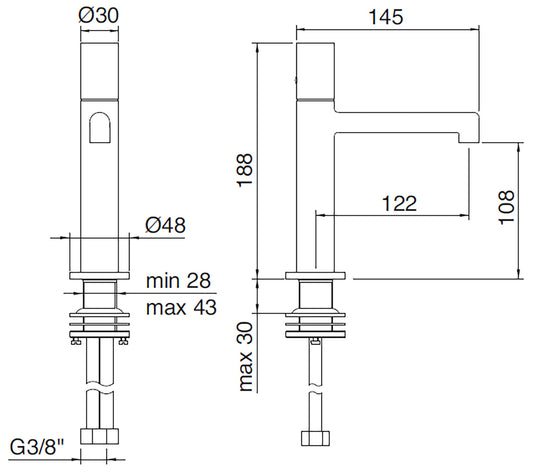Rubinetterie Treemme 3M T30 IT 5B11 CC ZT ZZ Miscelatore Monocomando Lavabo 108 Ad Appoggio Monoforo Materiale Ottone Finitura Cromato Stile Moderno Altezza 188 Lunghezza 122 mm