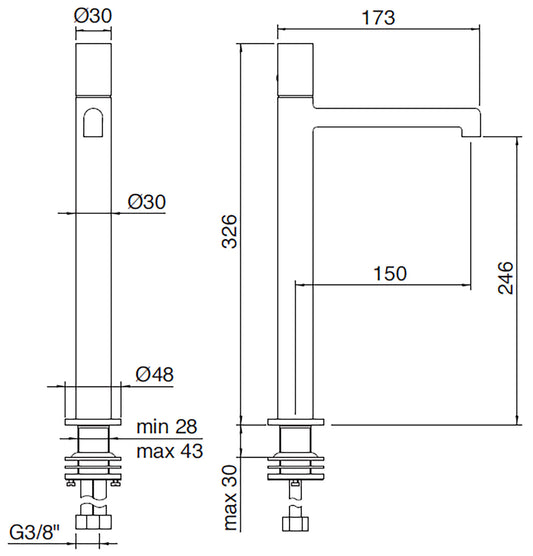 Rubinetterie Treemme 3M T30 IT 5B18 CC ZT ZZ Miscelatore Monocomando Lavabo 246 Ad Appoggio Monoforo Materiale Ottone Finitura Cromato Stile Moderno Altezza 326 Lunghezza 173 mm