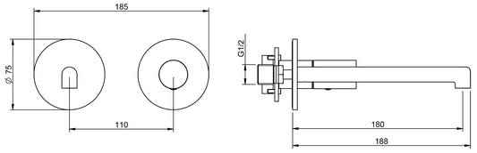 Rubinetterie Treemme 3M T30 RWIT 5BC5 CC 02 + RWIT 51A5 ZZ 01 Miscelatore Monocomando Lavabo Incasso 180 a Parete 2 Fori Materiale Ottone Finitura Cromato Stile Moderno Lunghezza 188 mm Senza Piastra Parte Interna Esterna Incluse
