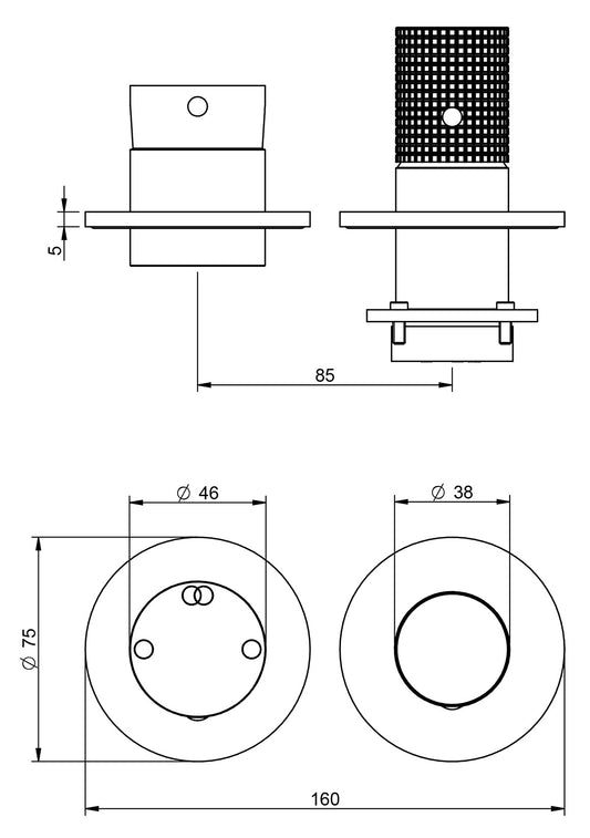 Rubinetterie Treemme 3M T30 RWIT 5BF2 CC Z4 + RWIT 22A2 ZZ 01 Miscelatore Monocomando Doccia Deviatore Incasso Parete Meccanico 2 Fori 1 Manopola Forma Tonda 2 Uscite Ottone Cromato Senza Piastra Orizzontale Stile Moderno Parte Interna Esterna Incluse