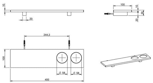 Rubinetterie Treemme 3M TAG# Quadra IT 1Z16 CC ZZ ZZ Mensola Per Bagno Installazione A Parete Porta Sapone Portaoggetti Lunghezza 40 cm Profondità 10 cm Supporto Materiale Ottone Finitura Cromata Con Piano In Pom C Bianco