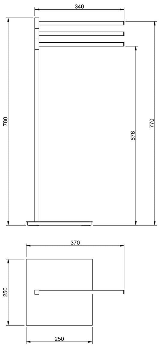 Rubinetterie Treemme 3M TAG# Quadra IT 1Z17 CC ZZ ZZ Piantana Semplice a Terra Per Bagno Portasalviette Portasciugamani Girevole 360° Forma Squadrata Installazione a Pavimento Lunghezza 340 mm Altezza 780 mm Materiale Ottone Finitura Cromata