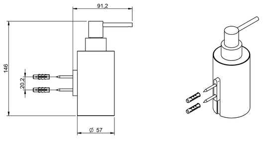 Rubinetterie Treemme 3M TAG# Tonda IT 1Z41 CC ZZ ZZ Dosatore Dispenser Sapone Liquido Da Muro Pompetta Ottone Cromato Bicchiere Pom C Bianco Opaco