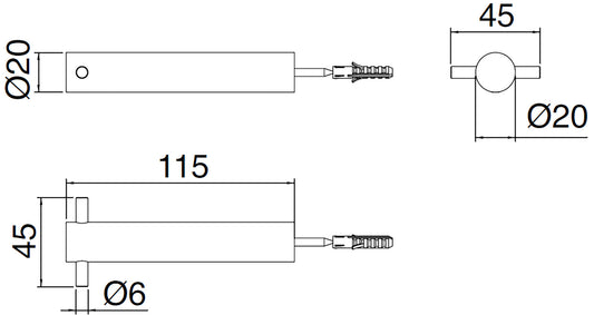 Rubinetterie Treemme 3M TAG# Filo IT 3Z01 CC ZZ ZZ Portacarta Porta Rotolo Carta Igienica Per Bagno Installazione A Parete Lunghezza 115 mm Diametro Ø 20 mm Materiale Ottone Finitura Cromato