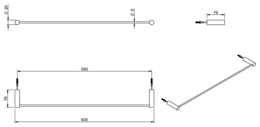 Rubinetterie Treemme 3M TAG# Filo IT 3Z05 CC ZZ ZZ Portasalviette Per Bagno Installazione A Parete Forma Tonda Design Minimale Lunghezza 600 mm Profondità 76 mm Materiale Ottone Finitura Cromata