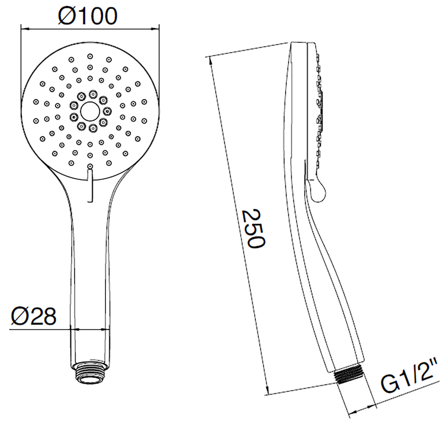 Rubinetterie Treemme 3M Contract Termo S + Showers IT RTDO 168 CC Doccetta Mano 3 Funzioni Getti Anticalcare Forma Tonda Diametro Ø 100 mm Altezza 250 mm Materiale ABS Finitura Cromata Uscita Acqua Pioggia Portata 8 Litri Al Minuto