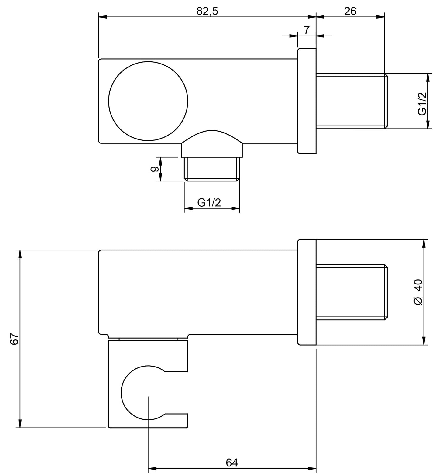 Rubinetterie Treemme 3M Contract Termo S + Showers IT RTGA 132 CC Presa Acqua Con Gancio Snodato Attacco Supporto a Muro Per Doccetta a Mano Forma Tonda Materiale Metallo Finitura Cromata