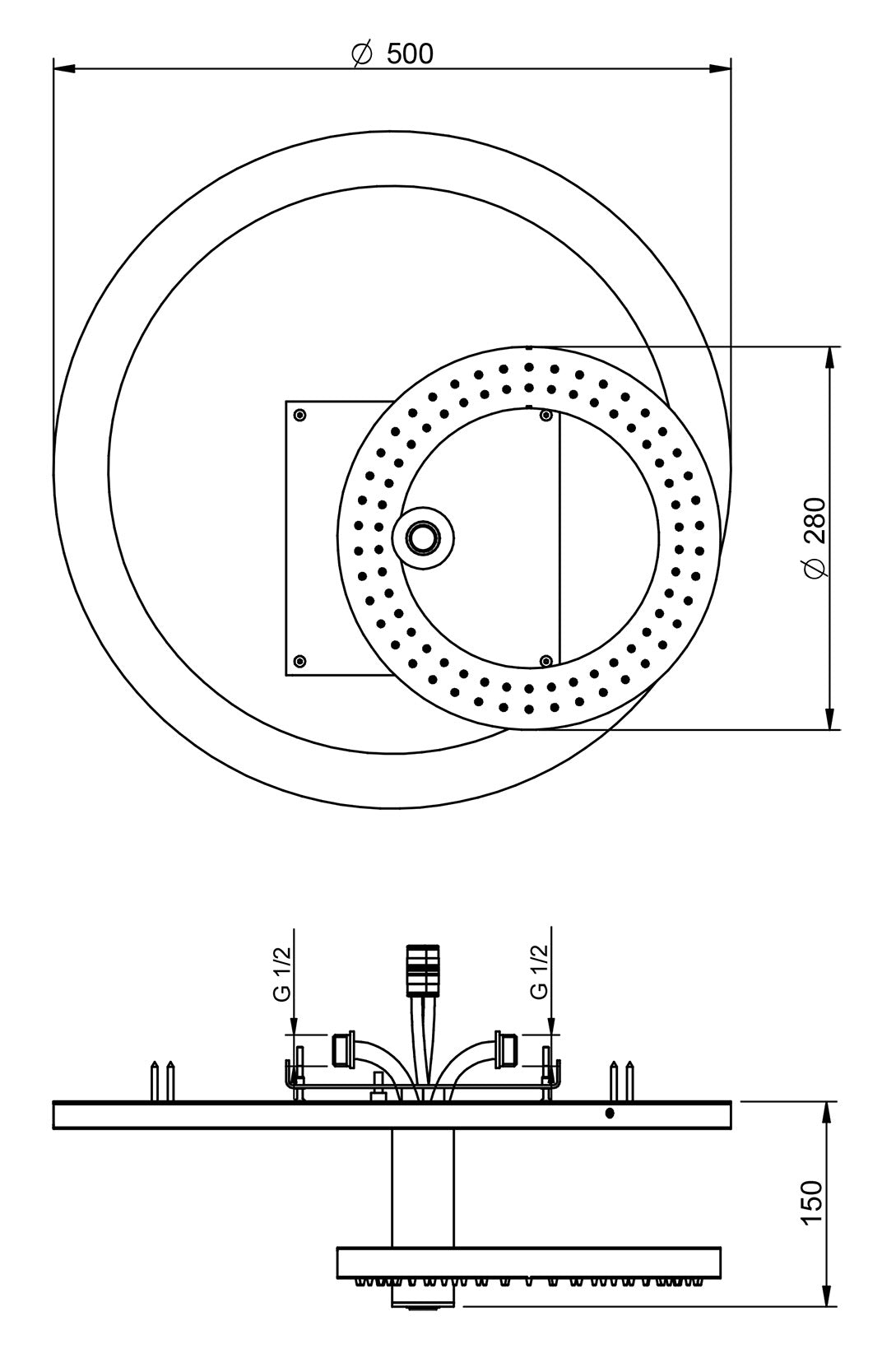 Rubinetterie Treemme 3M W-70S IT 9B91 CC ZZ W7 Soffione Doccia a Soffitto Anticalcare Misura Diametro 280 e Ø 500 mm Forma Rotonda a Cerchio Funzione Acqua Pioggia Getto LED Materiale Acciaio Inox Finitura Cromata