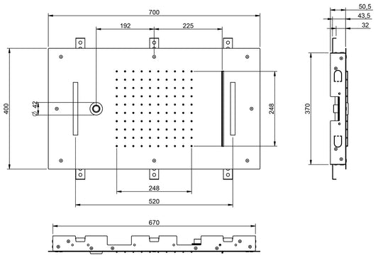 Rubinetterie Treemme 3M W-70S IT RTBR 587 CC Soffione Doccia ad Incasso a Soffitto Forma Rettangolare Misura 700x400 mm Uscita Acqua a Pioggia Cascata Getto Cromoterapia Stile Moderno Materiale Acciaio Inox Finitura Cromata