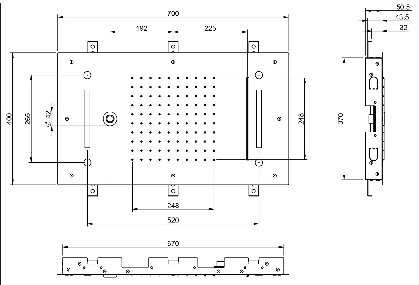 Rubinetterie Treemme 3M W-70S IT RTBR 588 CC Soffione Doccia ad Incasso a Soffitto Forma Rettangolare Misura 700x400 mm Uscita Acqua a Pioggia Cascata Nebulizzatori Getto Cromoterapia Stile Moderno Materiale Acciaio Inox Finitura Cromata