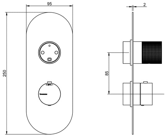 Rubinetterie Treemme 3M WaterTube RWIT 8A46 IS 19 + RWIT 8A46 ZZ 20 Miscelatore Termostatico Doccia Incasso Parete Deviatore 2 Uscite 2 Fori Con Piastra Staffa Cartongesso Stile Moderno Acciaio Inox Spazzolato Opaco Parte Interna Esterna Incluse