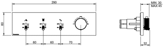 Rubinetterie Treemme 3M Watt RWIT 2B94 CC 01 + RWIT 2B94 ZZ 30 Miscelatore Doccia Termostatico Monocomando Incasso 3 Uscite Parete 4 Fori Parte Interna Esterna Incluse Stile Moderno Con Piastra Materiale Ottone Finitura Cromata