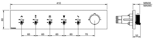 Rubinetterie Treemme 3M Watt RWIT 2BF5 IS 01 + RWIT 2BF5 ZZ 30 Miscelatore Doccia Termostatico Monocomando Incasso Parete 1 Manopola 5 Uscite 6 Fori Stile Moderno Con Piastra Materiale Acciaio Finitura Inox Spazzolato Opaco Parte Interna Esterna Incluse