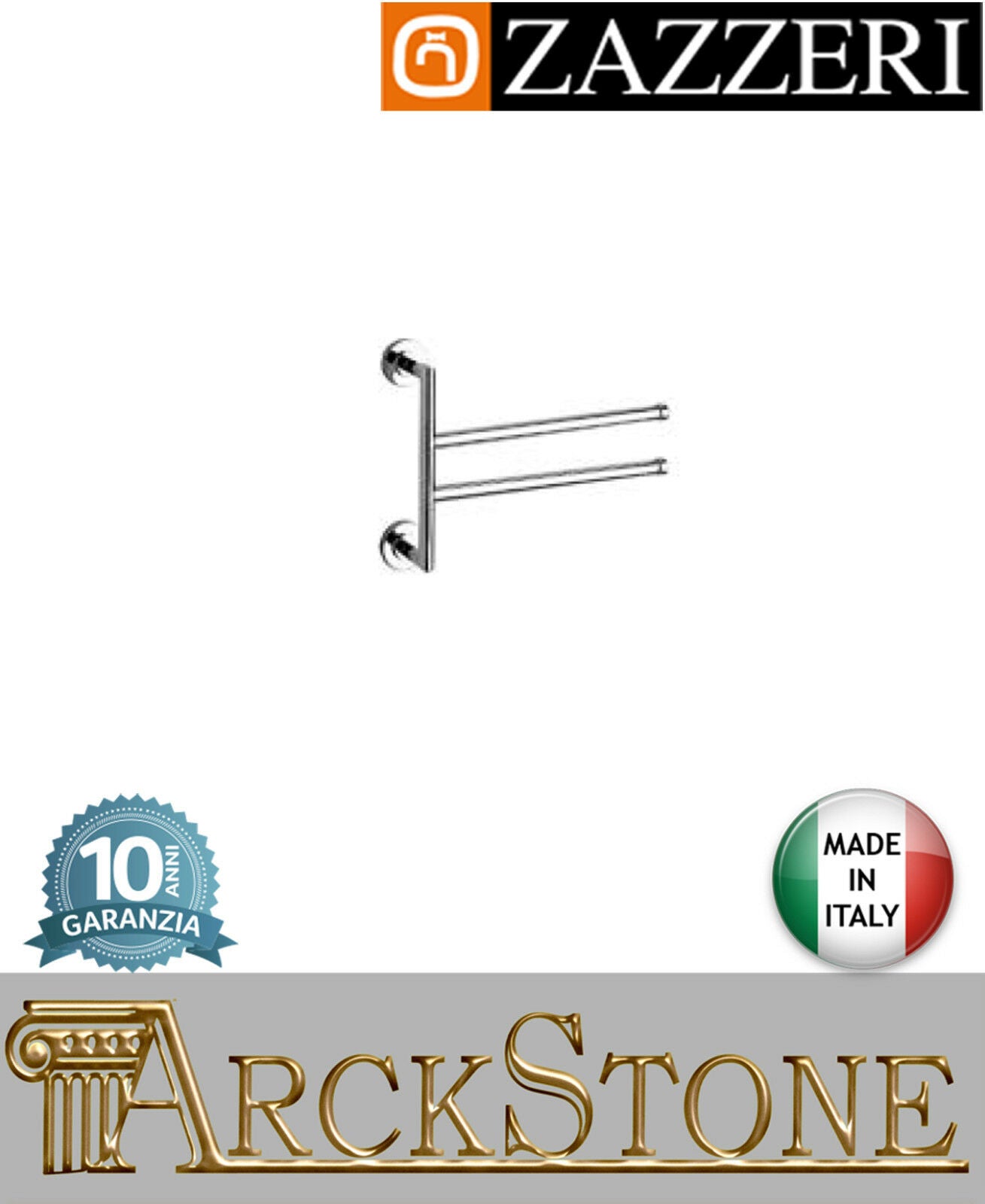 Porta asciugamano Zazzeri Da-Da ottone cromato bandiera mm H265 L55 P435 parete