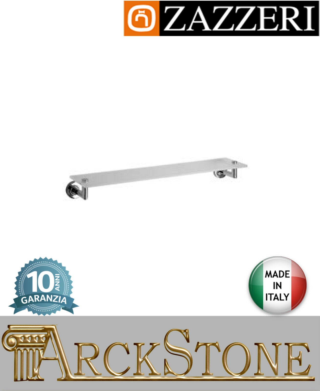 Mensola vetro Zazzeri Da-Da supporti ottone cromato H80 L620 P135 mm parete muro