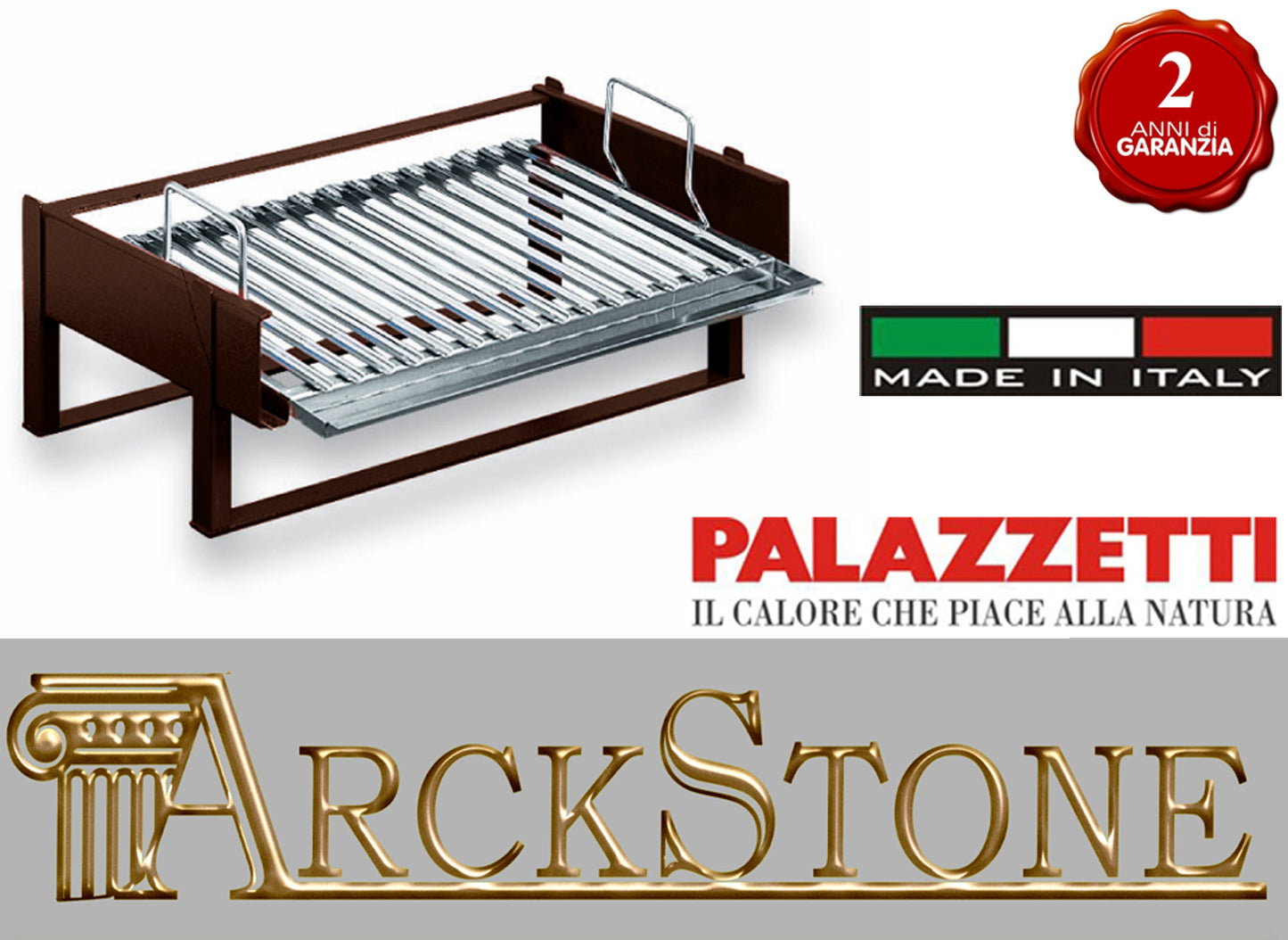 Palazzetti Kit Cottura Con Supporto Griglia Brown 50x41 cm Telaio in Acciaio Inox Sezione Semicircolare con leccarda per raccogliere i grassi