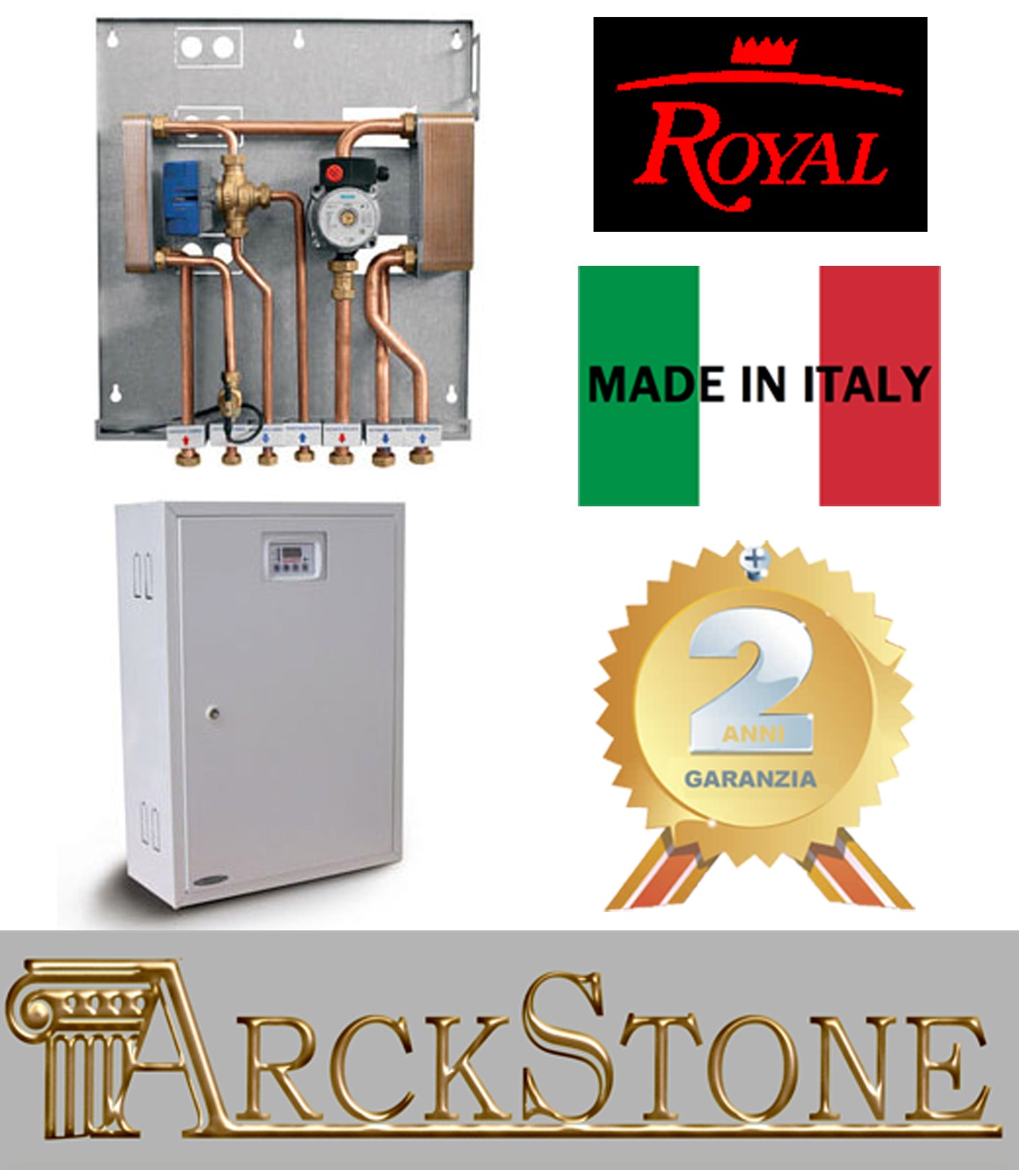 Royal Palazzetti Kit P3 Separazione e Produzione Acqua Calda Sanitaria Istantanea ACS Alta Efficienza Abbina Stufa Pellet Impianto Esistente Separa Circuito Primario Secondario Costituito Circolatore Scambiatori Piastre Valvola Flussostato Centralina