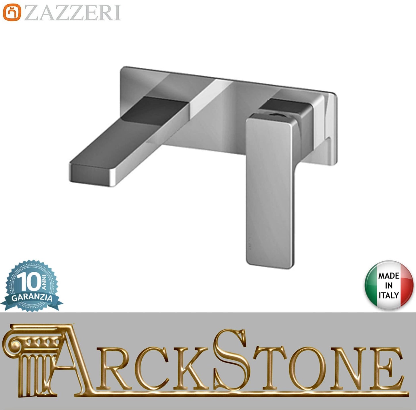 Zazzeri Rubinetterie Qquadro Miscelatore Lavabo Incasso A Muro 2 Fori Monocomando Lunghezza 175 mm Senza Piletta Di Scarico Con Piastra Stile Moderno Materiale Ottone Finitura Cromato