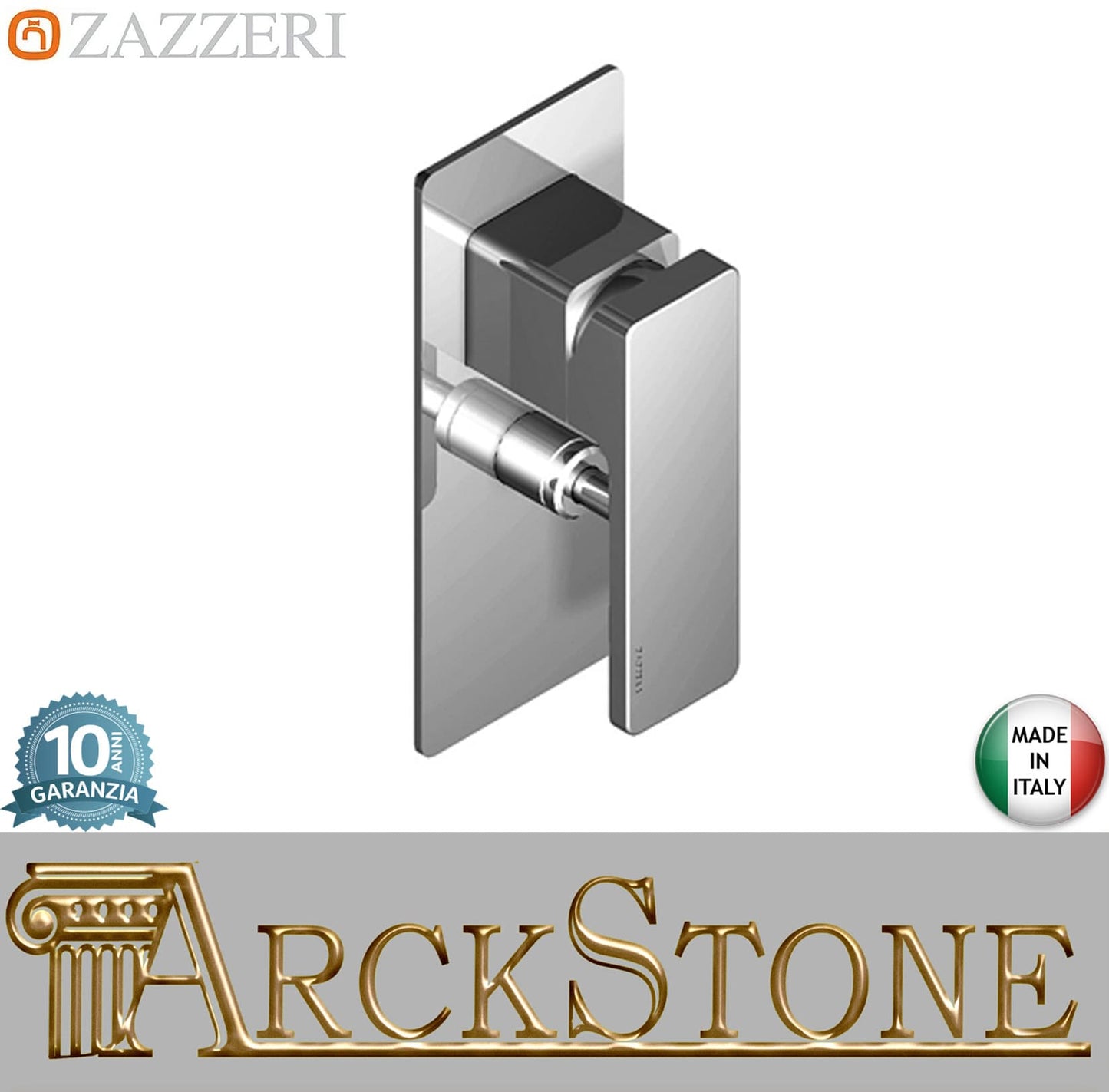 Zazzeri Rubinetterie Qquadro Miscelatore Doccia Meccanico Incasso A Muro Con Box Con Deviatore 2 Vie 2 Fori Monocomando Stile Moderno Materiale Ottone Finitura Cromato