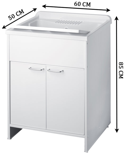 Negrari Kit Garden Mobile Lavatoio Lavapanni Casa Misura L60P50H85 60x50 H85 CM Bianco Montaggio Lavanderia Bagno Anta Sportello Battente Interno Esterno Pilozzo Vasca Asse Lavaggio Lavabo Plastica Resina PVC Sifone Resistente Acqua Umidità Pioggia Sole