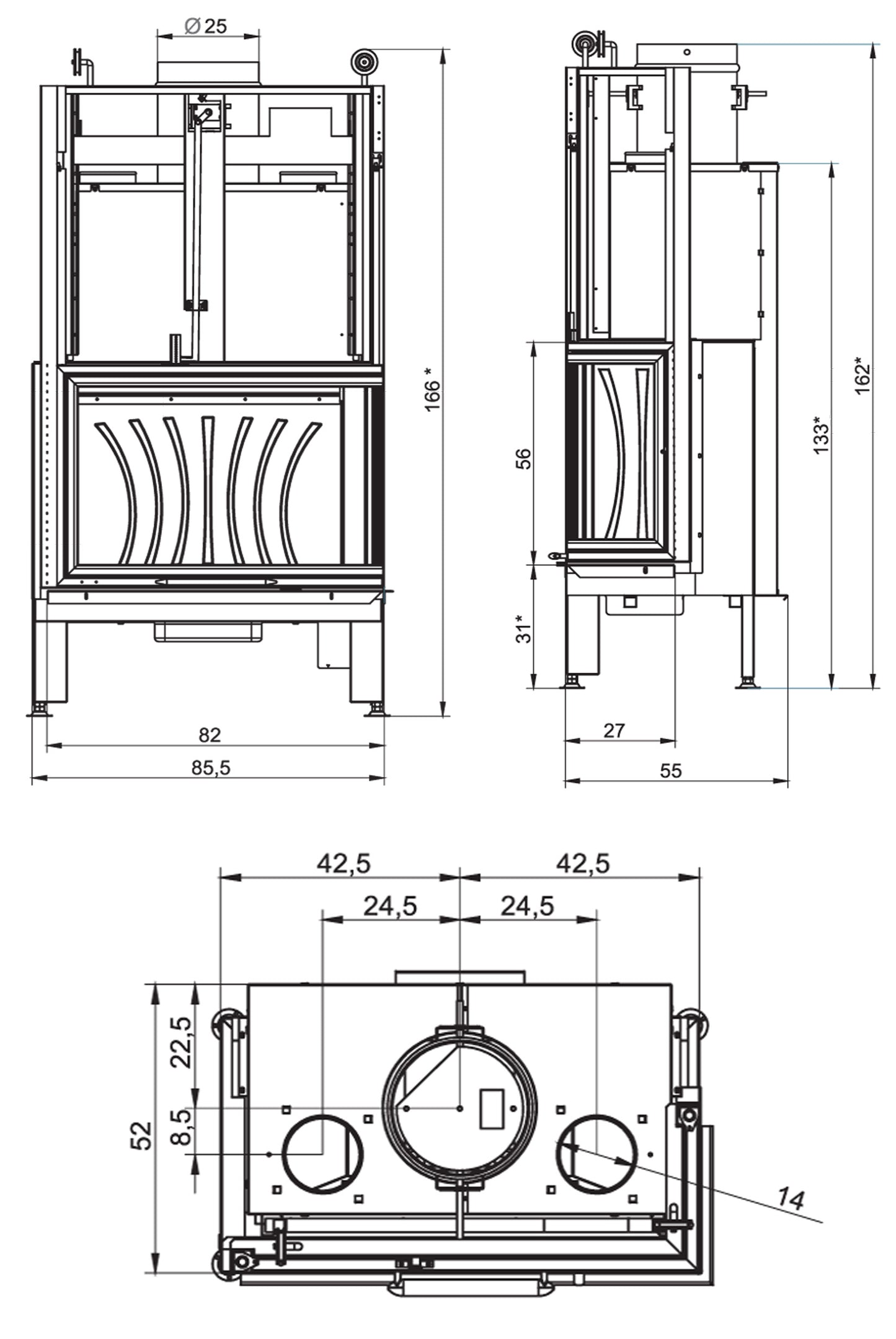 Camino a Legna Chiuso ad Aria Calda Convezione Circolazione Naturale Canalizzata Riscaldamento per Irraggiamento Palazzetti Ecomonoblocco EL 78 Destro Easy Line O2Ring Potenza 18,6 kW Portina Vetro Ceramico Misura 85,5x55x166 cm