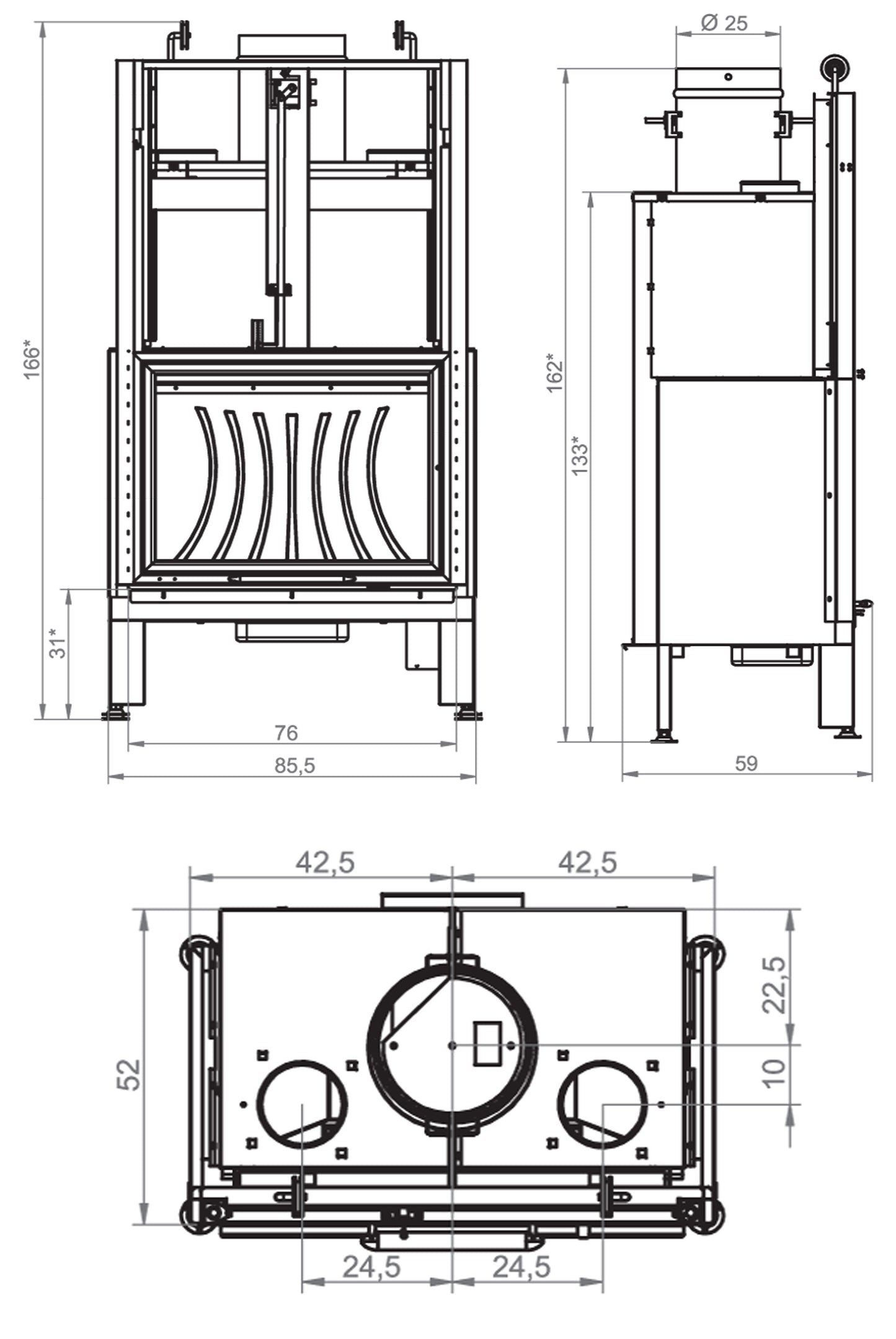 Camino a Legna Chiuso ad Aria Convezione Circolazione Naturale Canalizzata Riscaldamento per Irraggiamento Palazzetti Ecomonoblocco EL 78 Frontale Easy Line O2Ring Potenza 18,6 kW Materiale Ghisa Portina Vetro Ceramico Misura 86x55x166 cm