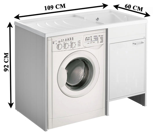 Negrari Garden Kit Montaggio Mobile Lavatoio Coprilavatrice Vasca DX Destra Copri Lavatrice SX Sinistra Anta Lavapanni Lavabo Resistente Acqua Acidi Asse Lavaggio PP Resina Plastica PVC SIfone Autopulente Troppopieno Esterno Interno L109 P60 109x60 H92 cm