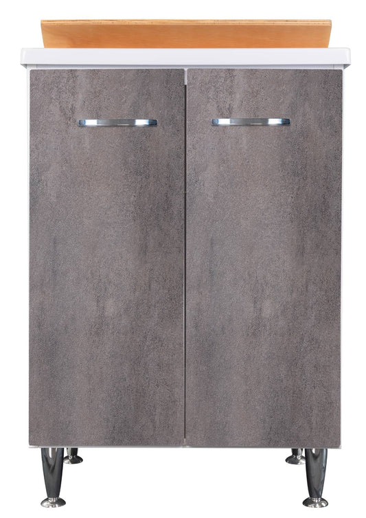 Negrari Comfort 3002DCG Lavatoio Bianco Corten Grigio 60x50 H85 cm Mobile Interno Lavanderia Nobilitato Idrofugo Vasca Polipropilene Asse Legno Fornito Montato Cerniere Chiusura Rallentata Apertura 2 Ante Battente Maniglie Sifone Piletta Piedini Scarico