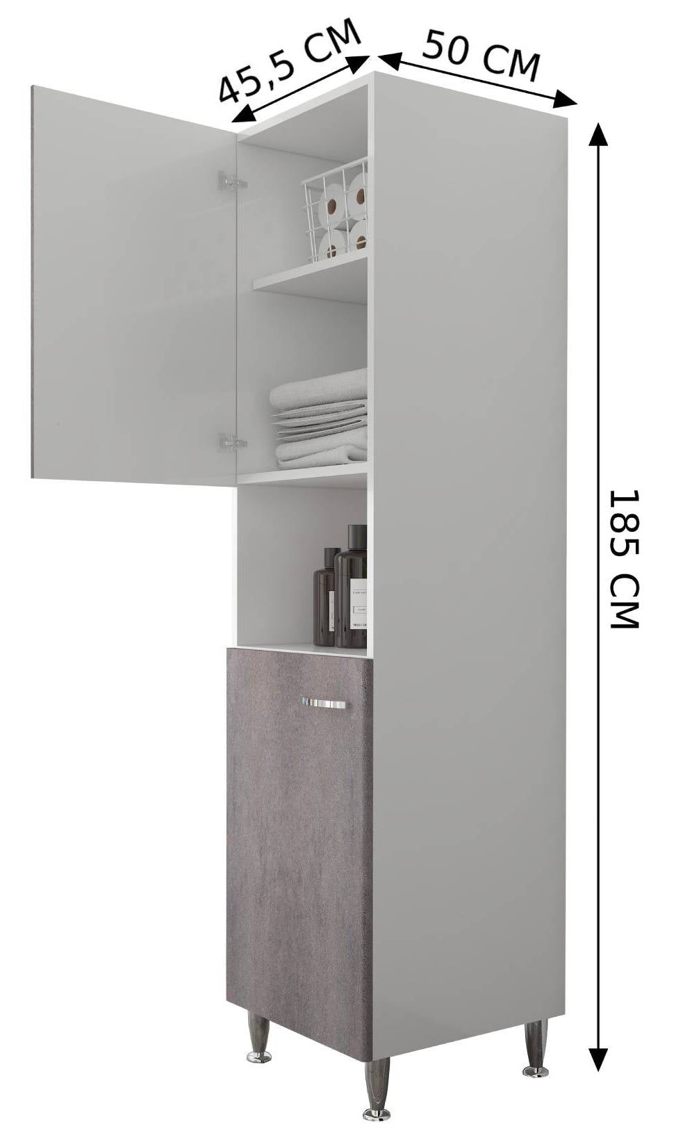 Negrari Comfort FC3006DCGDX Colonna Bianco Corten Grigio 45x50 H185 cm Per Interno Lavanderia Bagno Mobile a Terra Montato in Legno Nobilitato Idrofugo Piedini Apertura Ante Battenti Angoli Squadrati Sportelli Chiusura Rallentata Maniglie Destra Ripiano