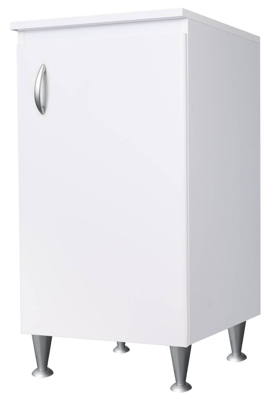 Negrari Eco FB6006 Base 1 Anta Colore Bianco 45x50 H85 cm Per Interno Lavanderia Bagno Mobile a Terra Montato in Legno Nobilitato Idrofugo Piedini Regolabili Apertura Anta Battente Angoli Squadrati Maniglia Stondata Satinata Posizione Ripiano Regolabile