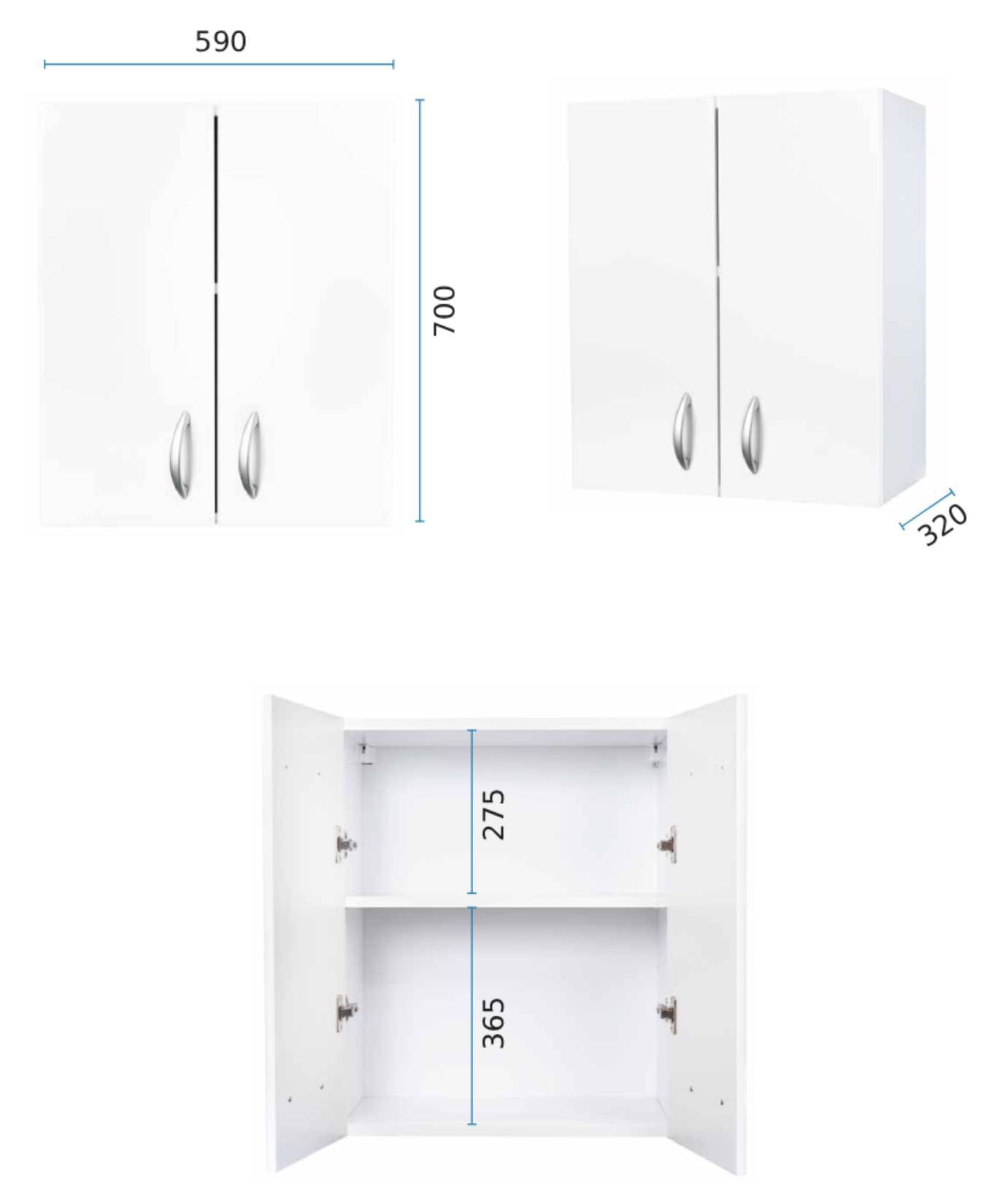 Negrari Eco FH660 Pensile 2 Ante Colore Bianco 59x32 H70 cm Per Interno Lavanderia Mobile Armadio Sospeso Parete Montato in Legno Nobilitato Idrofugo Chiusura Due Sportelli Battente Angoli Squadrati Maniglie Stondate Satinate Posizione Ripiano Regolabile