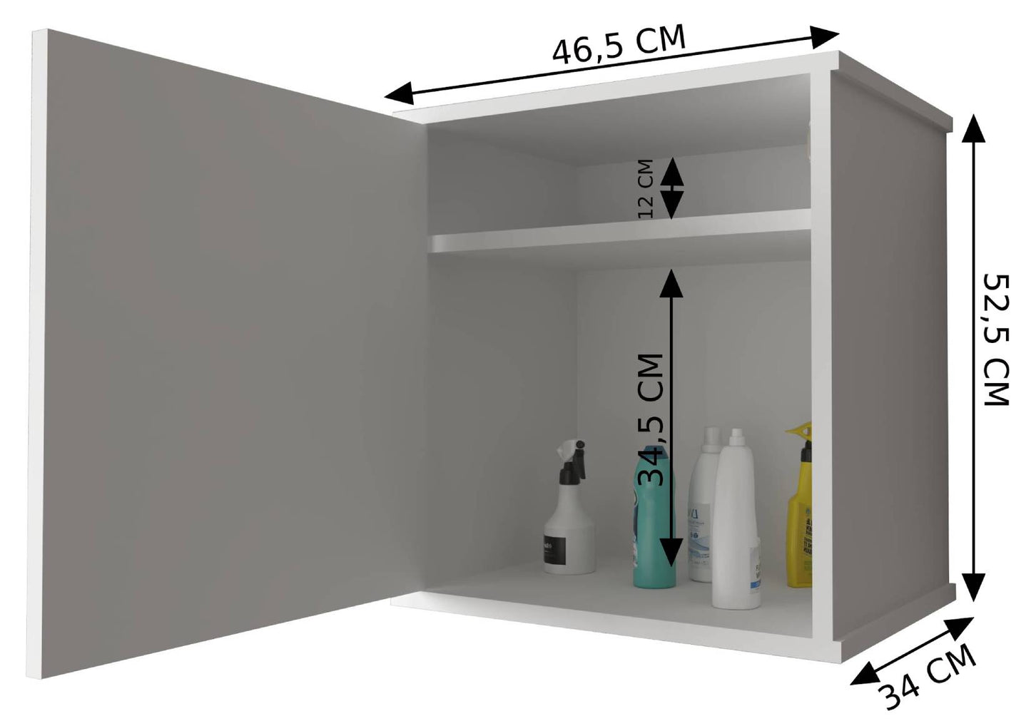 Negrari Garden FH945K Pensile 1 Anta Bianco 46,5x34 H52,5 cm Mobile Lavanderia Armadio Sospeso Fornito In Kit Di Montaggio in PVC Resistente All'Acqua Adatto Per Interno Esterno Luoghi Umidi Apertura Sportello Battente Reversibile Maniglia Cromata Ripiano
