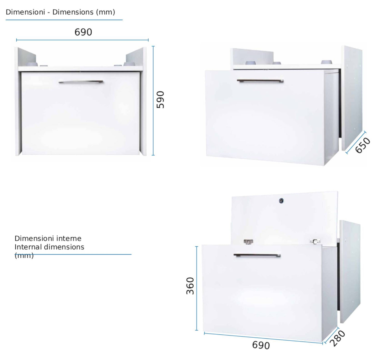 Negrari Komodo 5018D Mobile Alza Porta Lavatrice Asciugatrice Con Cassettone Contenitore Indipendente Scorrevole Ad Ampia Capienza in Legno Nobilitato Idrofugo W100 Bianco Per Interno Maniglia Ruotine Apertura Anta a Ribalta Fornito Montato 69x65 H59 cm