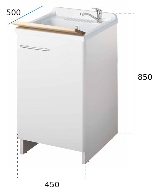 Negrari Magica 2006 Lavatoio Colore Bianco 45x50 H85 cm Per Lavanderia Mobile Nobilitato Idrofugo Anta Lucida Vasca Polipropilene Asse Lavaggio Legno Cerniere Chiusura Rallentata Vassoio Salvafondo Alluminio Sifone Autopulente Piletta Piedini Regolabili