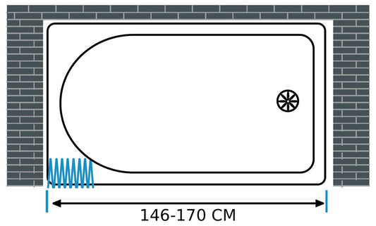 Negrari Styletech Professional SV1S170 Box Doccia Sopra Vasca Estensibile e Riducibile 1 Lato Larghezza da 146 a 170 H140 cm Installazione Porta a Nicchia Bianco Apertura Anta Scorrevole a Soffietto Profili PVC Pannelli Infrangibili Antiingiallenti